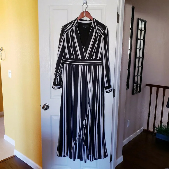 INC International Concepts INC Women's Striped Faux-Wrap High-Low Dress - Picture 2 of 12